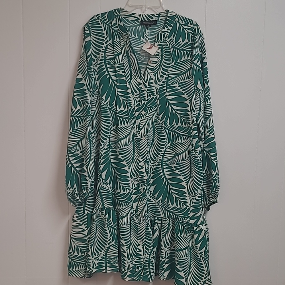 Rachel Zoe Sz M Green and White Leaf Print Long Sleeve Size Medium Button Front - Picture 11 of 11